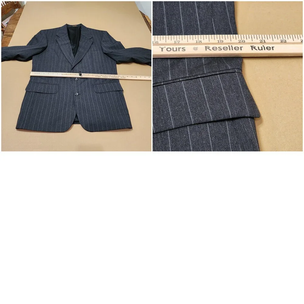 Oscar De La Renta Suit Jacket Mens 40 Gray Wool Pinstripe Two Button Blazer